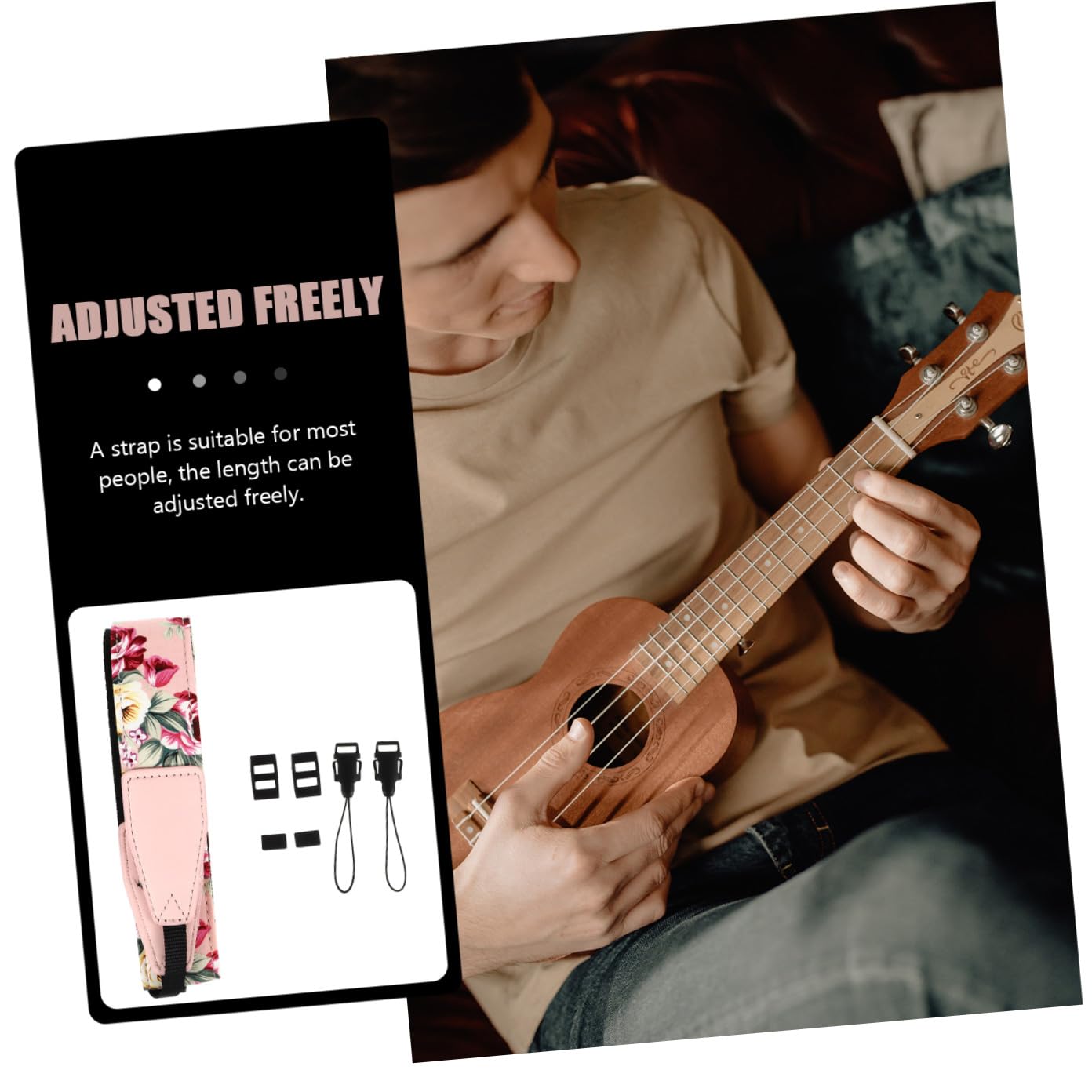 TOYANDONA Nylon Ukulelengurt im Hawaii Stil mit Doppeltem Haken Verstellbarer Gitarrengurt für Ukulele Schulterbelastung Geeignet für Auftritte und Jeden Anlass Zufälliger Stil