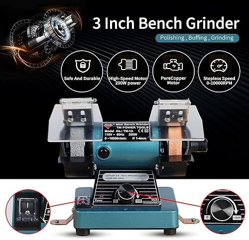 Miniatura 2 de Mini molinillo de banco con velocidad variable para pulir, pulir y hacer joyas, pulidor de banco pequeño y equipo lapidario profesional para rocas,
