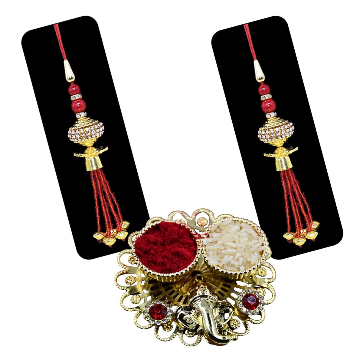 natali traders Handmade Lumba Rakhi for Bhabhi Set of 2 - Latkan Beads Rakhi Combo - Exclusive Rakhi for Women - Designer Rakshabandhan Rakhis with Roli Chawal Chopra-picture-14