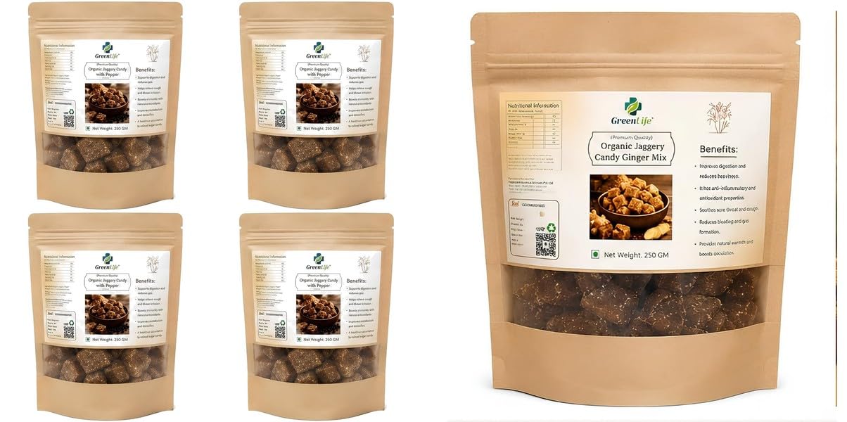Organic Jaggery Candy Ginger Mix 250g | Natural Desi Gur | Traditional Sweet & Spicy pack of 4Oats & Onion Chips | Baked Oats | Crispy Flavor | 200g | GreenLife C-image-22