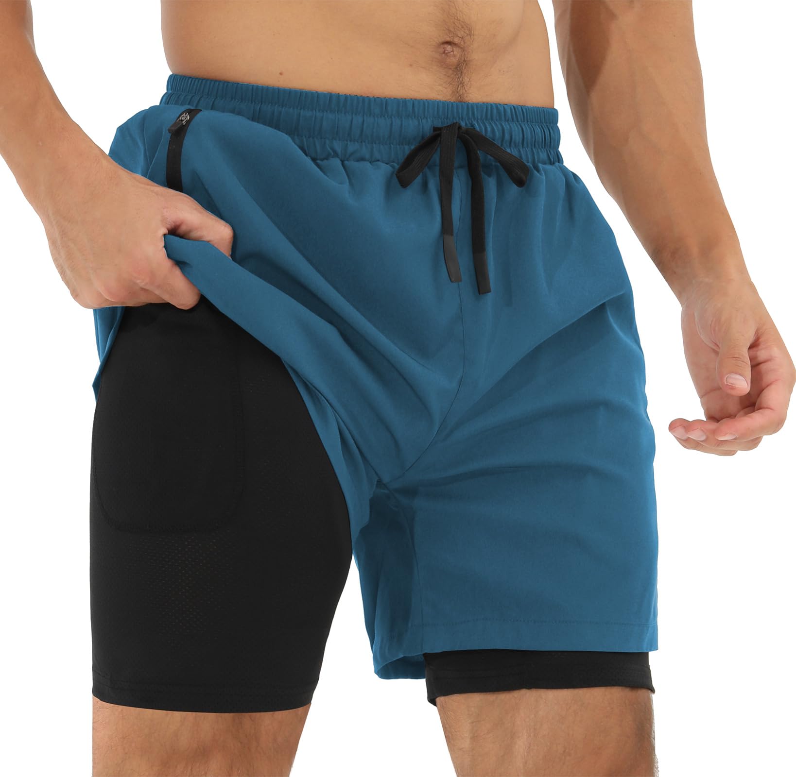 Spodnie Cortos Hombre Deporte Pantalon Cortos 2 w 1 Secado Rápido para Running Fitness Gym