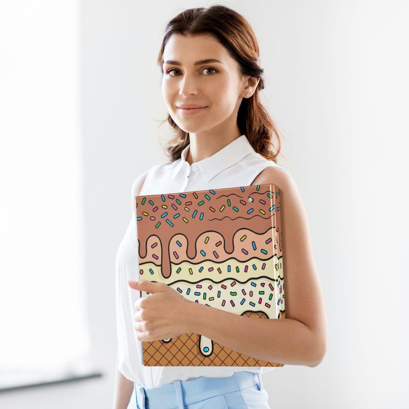 Kcldeci Hardcover 3-Ringbuch für Papier in Briefgröße, orange-weißes Eiscreme, 3,8 cm runde Ringe, Ordner-Organizer für Schule/Büro, 2 Stück