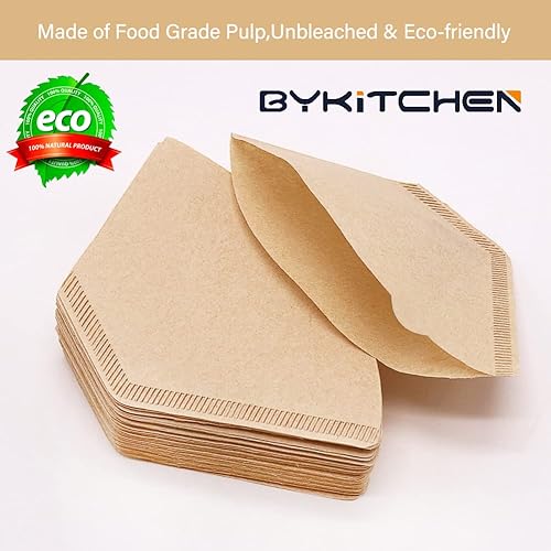 Miniatura 3 de BYKITCHEN Filtros de café en cono, juego de 200 unidades, tamaño 2, papel de cono de filtro de café, filtros de papel natural sin blanquear para