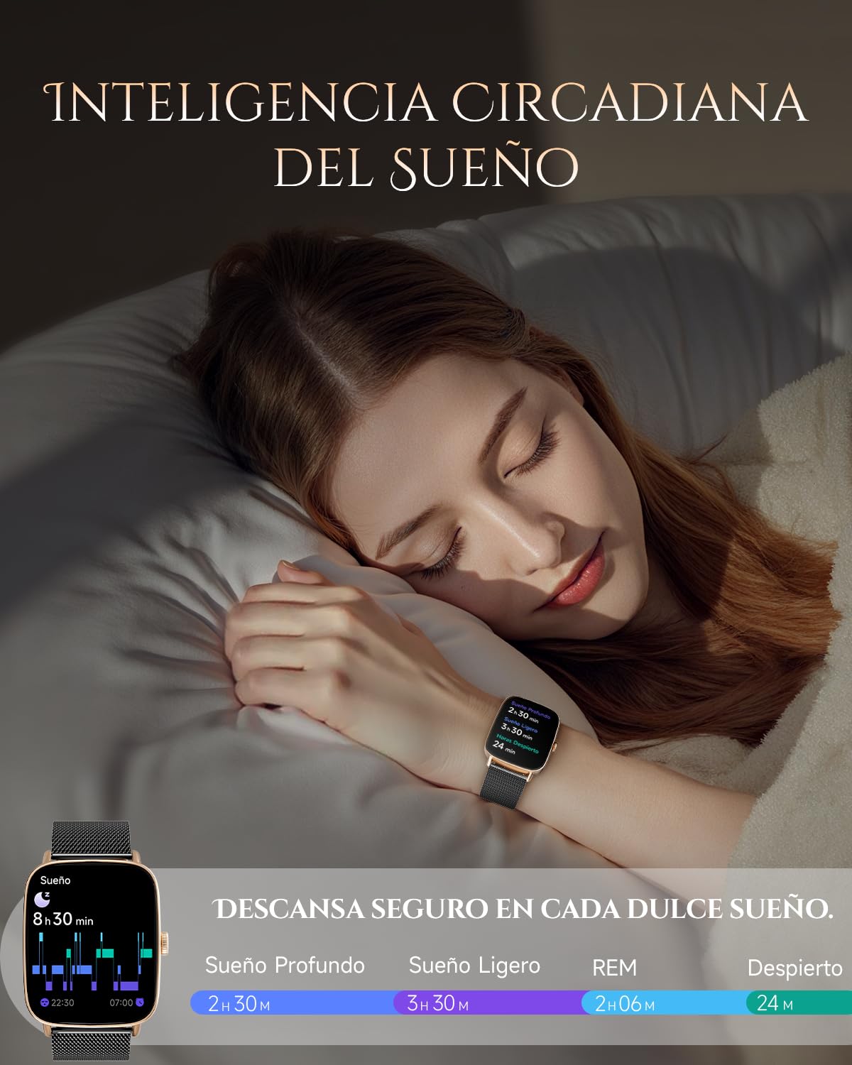 TOOBUR Reloj Inteligente de Moda para Mujer, IP68, Negro-Dorado