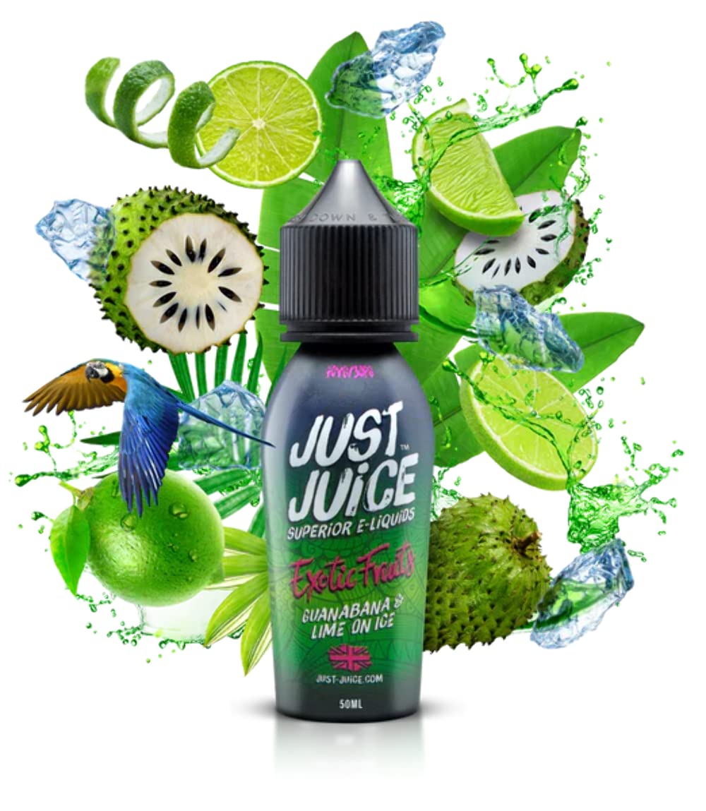 Just Juice Vape Liquid with No Nicotine, 50ml 0mg Shortfill Eliquid, 70/30 Vape Juice in 60ml Bottle, Space for 10ml of Nicotine Shot or Nic Salts, Fruity E Liquid, Guanabana & Lime On Ice