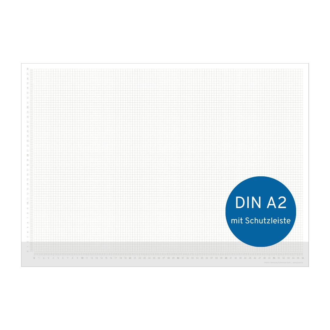 Karierte Papier-Schreibtischunterlage | DIN A2 | seitlich abgedrucktes Lineal | 30 Blatt zum Abreißen | mathematisches Papier karierter Block | zum Beschreiben und Skizzieren (DIN A2 mit Schutzleiste)