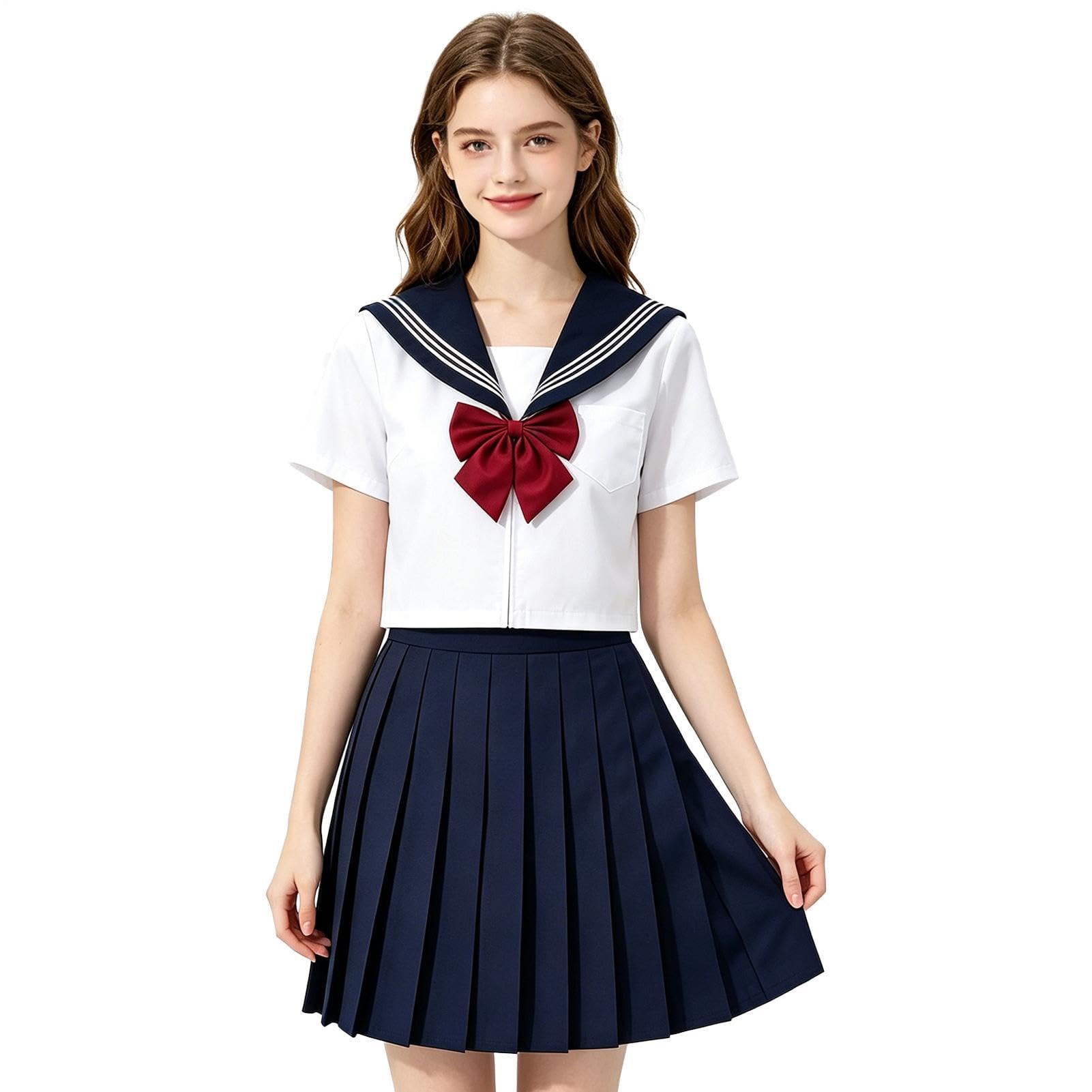 Uniforme giapponese per ragazze – Confortevole tradizionale con papillon, uniforme da marinaio per ragazze, costume per giovani, bambini, studenti, compleanno, spettacoli teatrali