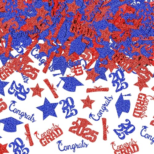 200Pcs 2025 Graduation Confetti Red and Blue Graduation Confetti for Table 2025 Red and Blue 2025 Table Decorations