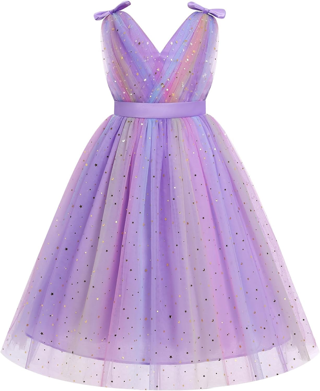 IMEKIS Flower Girls Dress Rainbow Sparkly Tulle Formal Wedding Party Graduation Prom Ball Gown 3-10T