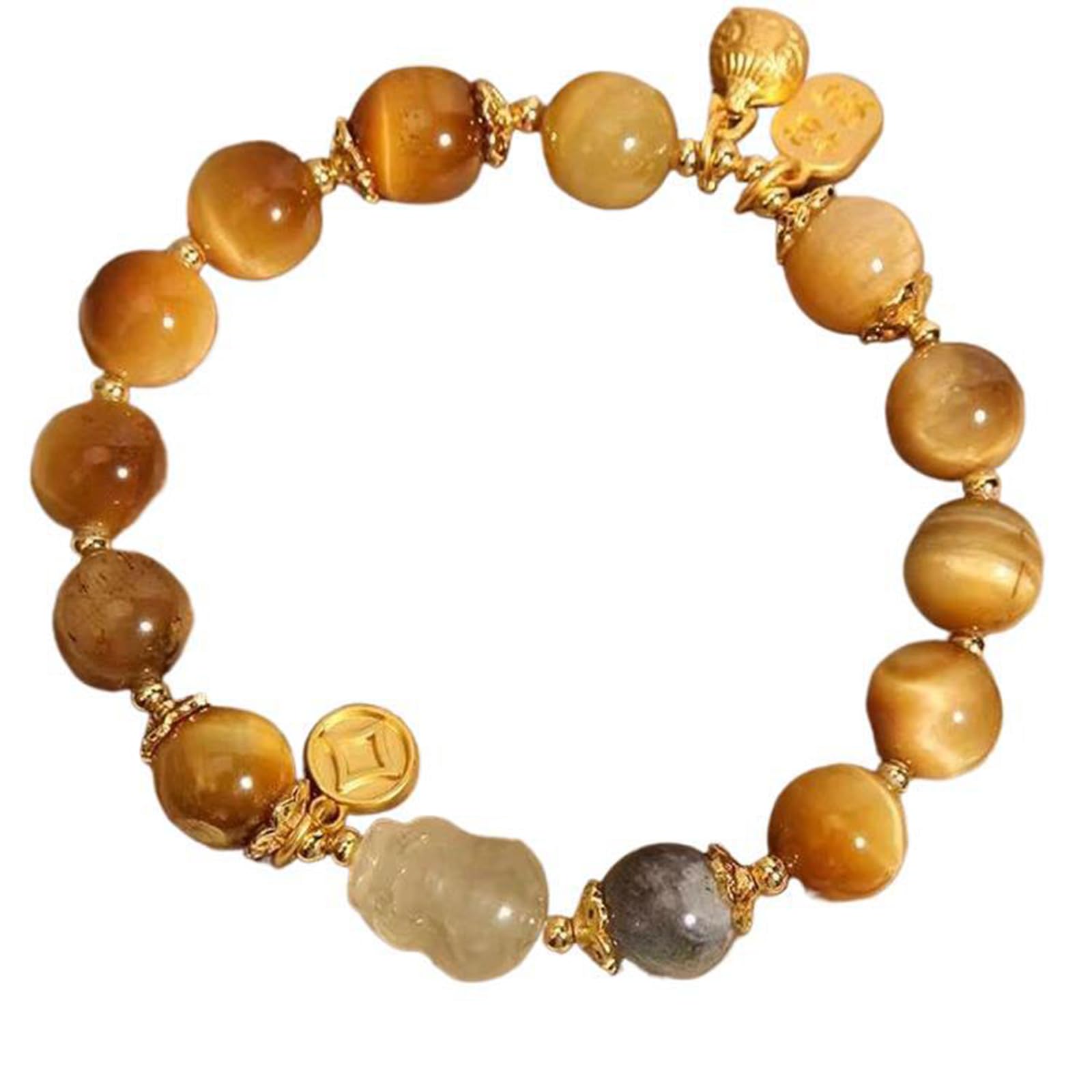 Hhhxkkuo Genuine Golden Rutilated Quartz Moonstone Bracelet–Crystal Healing Gemstone Bead Wristlet Handmade Spiritual Jewelry for Men Women