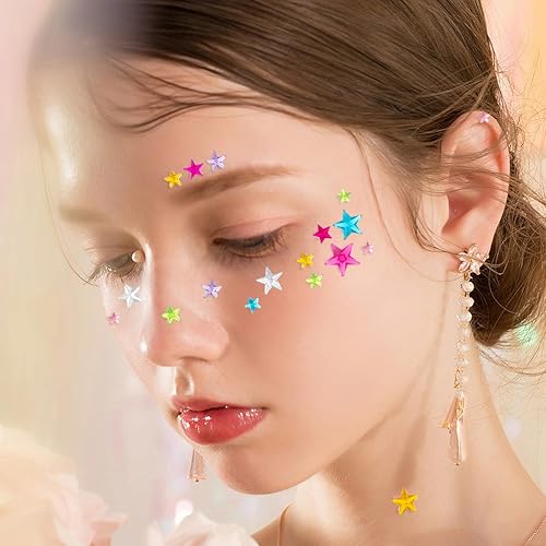 Miniatura 4 de Gemas para la cara con patrón de estrellas, diamantes de imitación autoadhesivos para Halloween, rave, maquillaje featival, para cuerpo, cara, ojos,