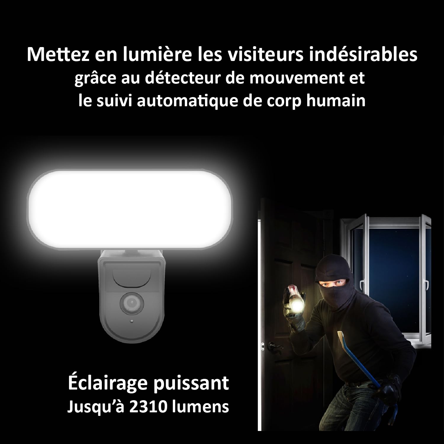 KYF - Caméra Intérieure/Extérieure Filaire Full HD 3MP Fonction éclairage LED 2310 Lumen