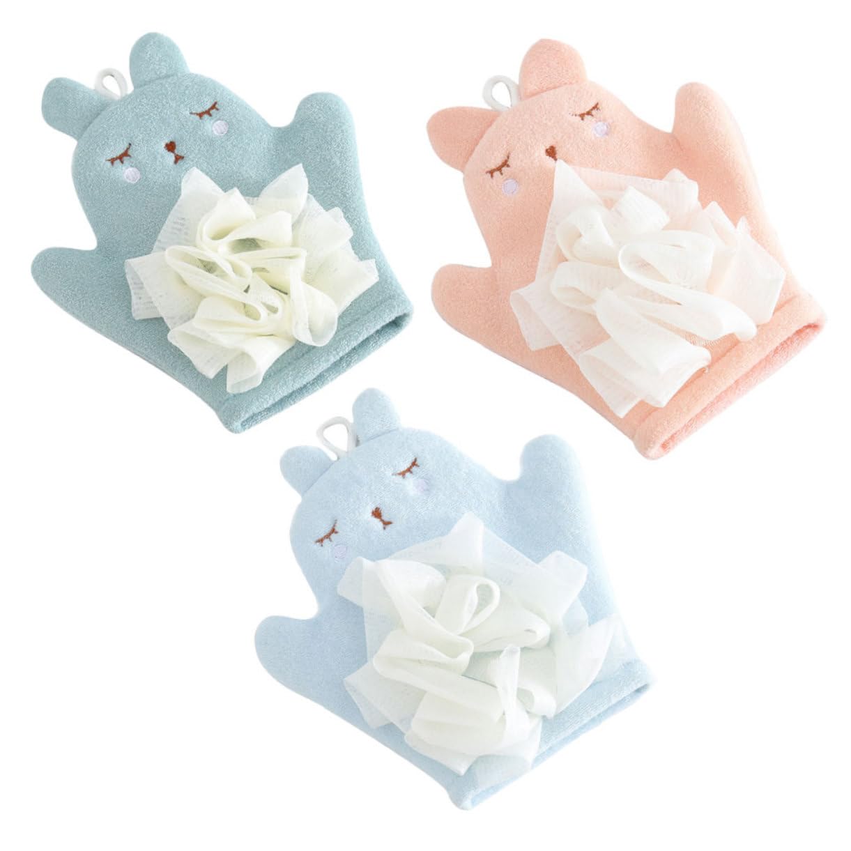 FRCOLOR 9 guantes para fregar esponja de baño para niños, esponja de lufa natural, guantes de baño suaves, para bebés, guantes de baño para niños pequeños, suaves