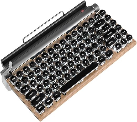 Retro Typewriter Keyboard Punk Round Keyboard 83-Key Mechanical Keyboard Wireless Bluetooth Keyboard,Gaming Mechanical Keyboard,Anti-ghosting Blue Switch Mechanical Keyboard(Wood Color)