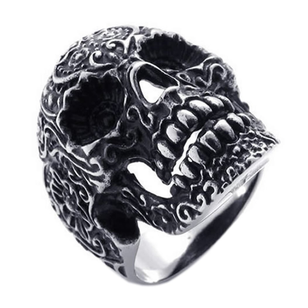 KONOV Gothic Stainless Steel Skull Biker Mens Ring Black