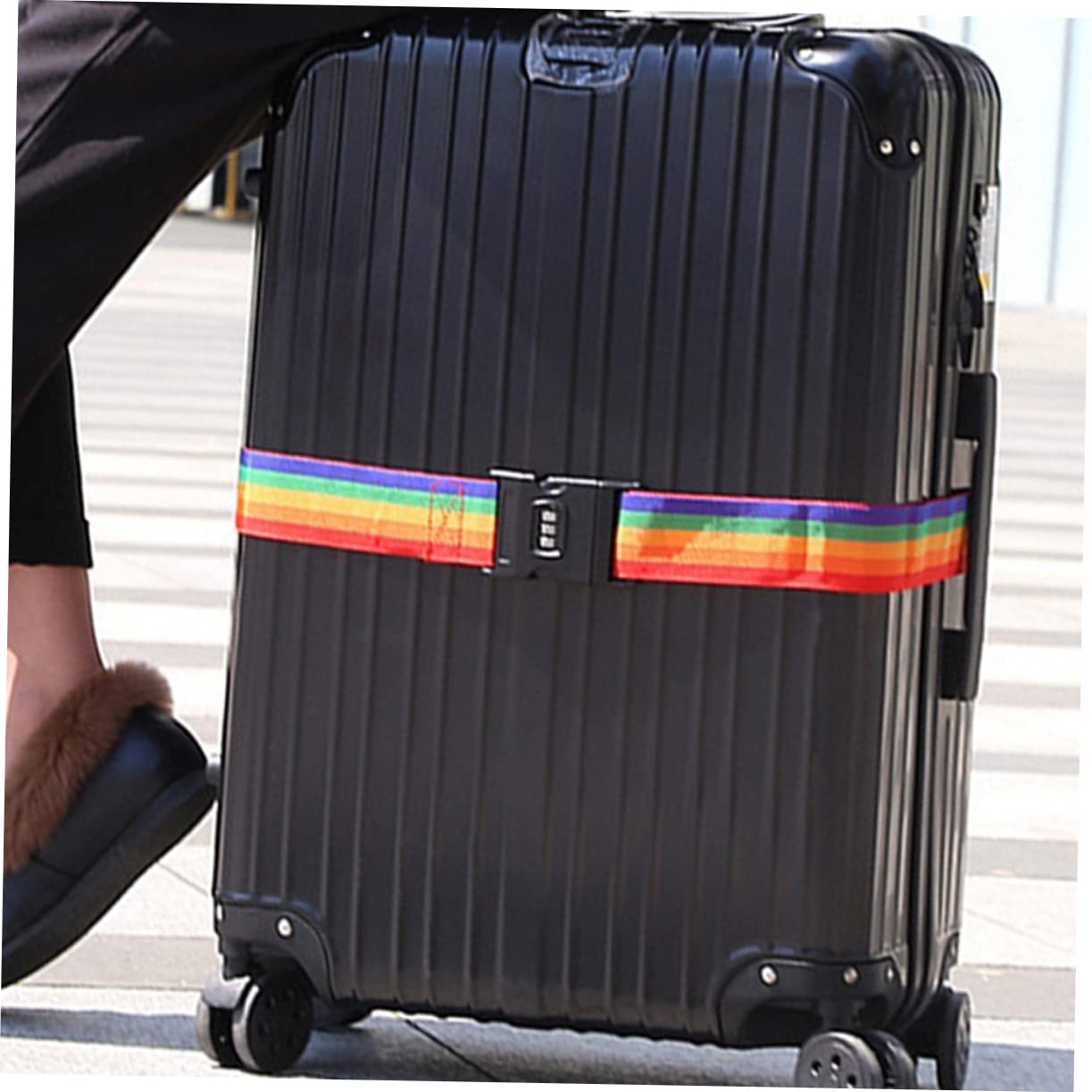 Cinghie per Valigia Arcobaleno Regolabili 4 Pezzi in Polipropilene | Fibbia a Scatto, Leggere e Portatili, Protezione Extra per Viaggi e Uscite, Adatte Agli Anziani