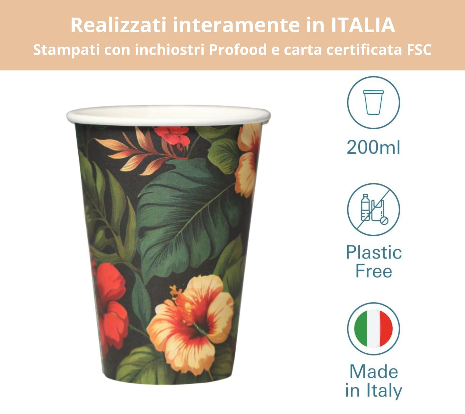 Mecup Bicchieri in Carta, Bicchieri Monouso, 200 Pezzi, Tazza Caffè 200 ml, Usa e Getta, Per Bevande Calde e Fredde, Design Elegante, Igienici, Biodegradabili. Fantasia: Floreale, Lilla