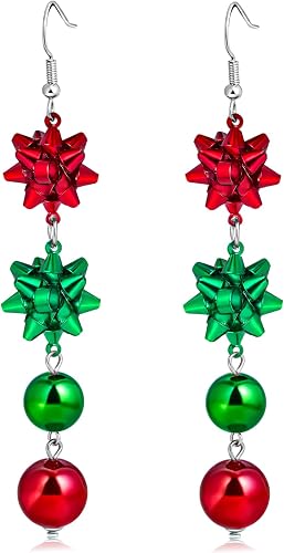 Nylry Christmas Earrings for Women Holiday Xmas Bow Earring for Women Red Green 