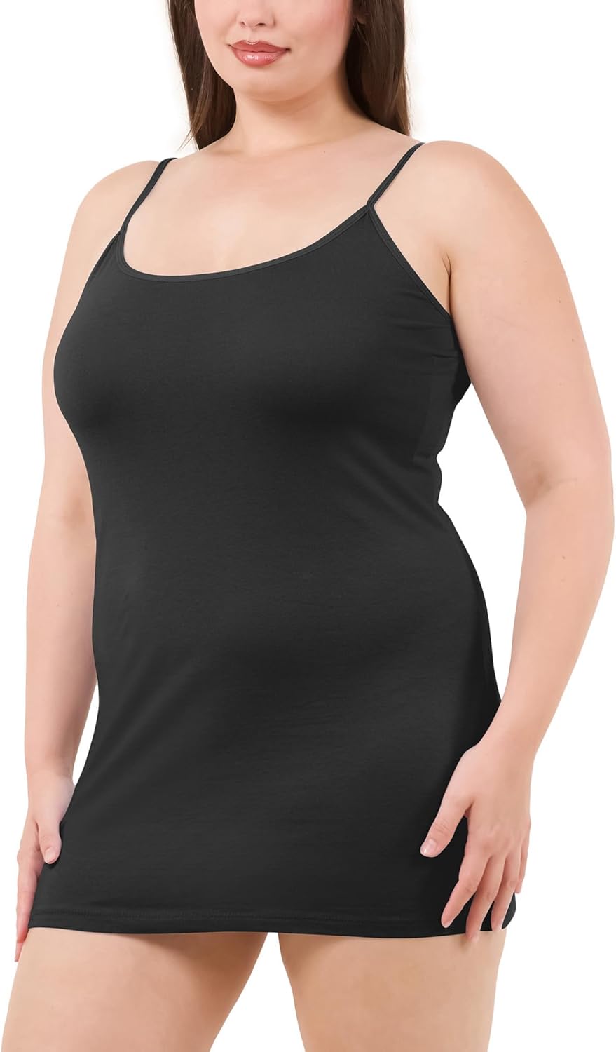 Long Cotton Camisole Spaghetti Strap Tank Top for Women Basic Cami Tops Womens Undershirts - Pack 1-4 - Image 2