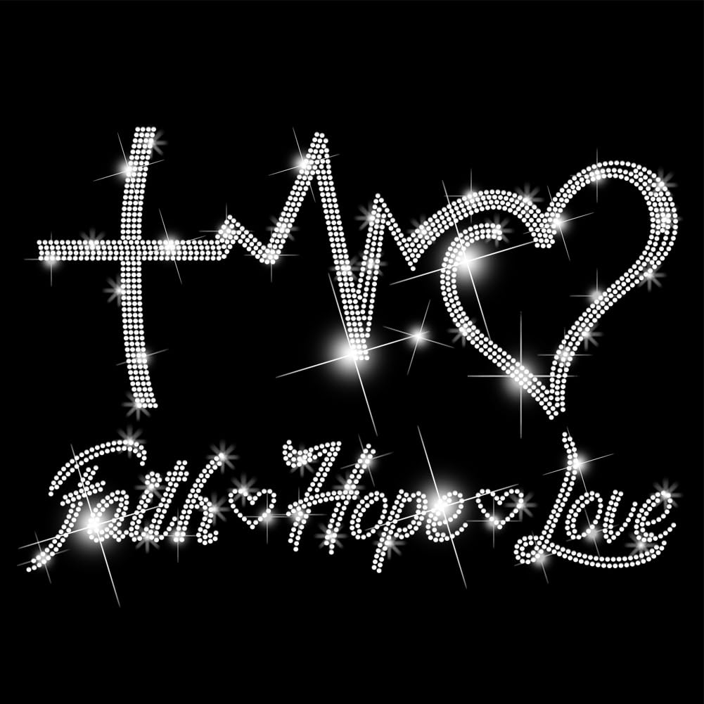 Transfert de strass Faith Hope Love pour t-shirt et customisation