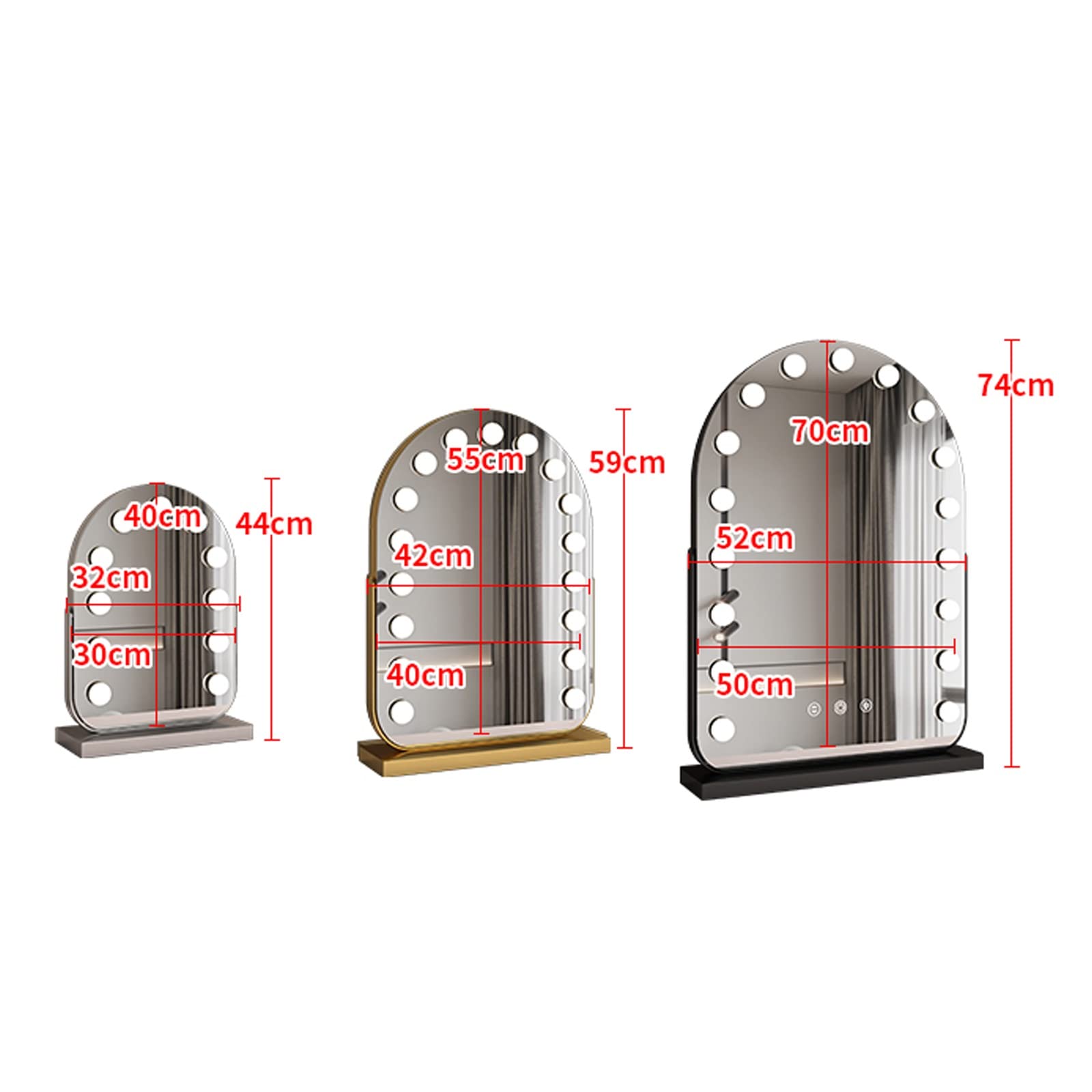 Lustro toaletkowe LED z obracaniem o 360°, sterowanie dotykowe, 3 kolory, do toaletki, łazienki, sypialni, 32 x 44 cm, lusterko do makijażu z żarówkami