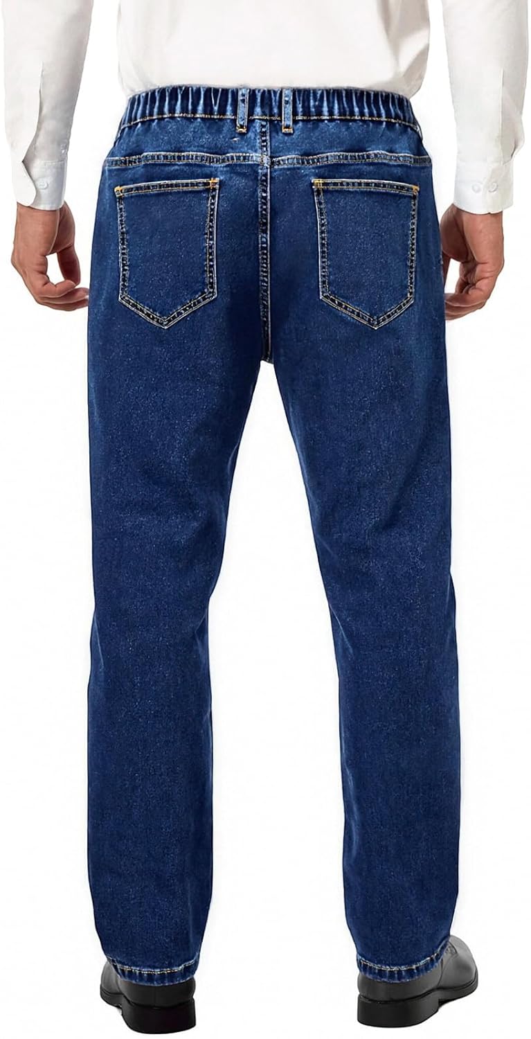 Men's Jeans Elastic Waist Stretchy Relaxed Fit Denim Pants for Men Seniors Business Straight Leg Trousers - Image 2