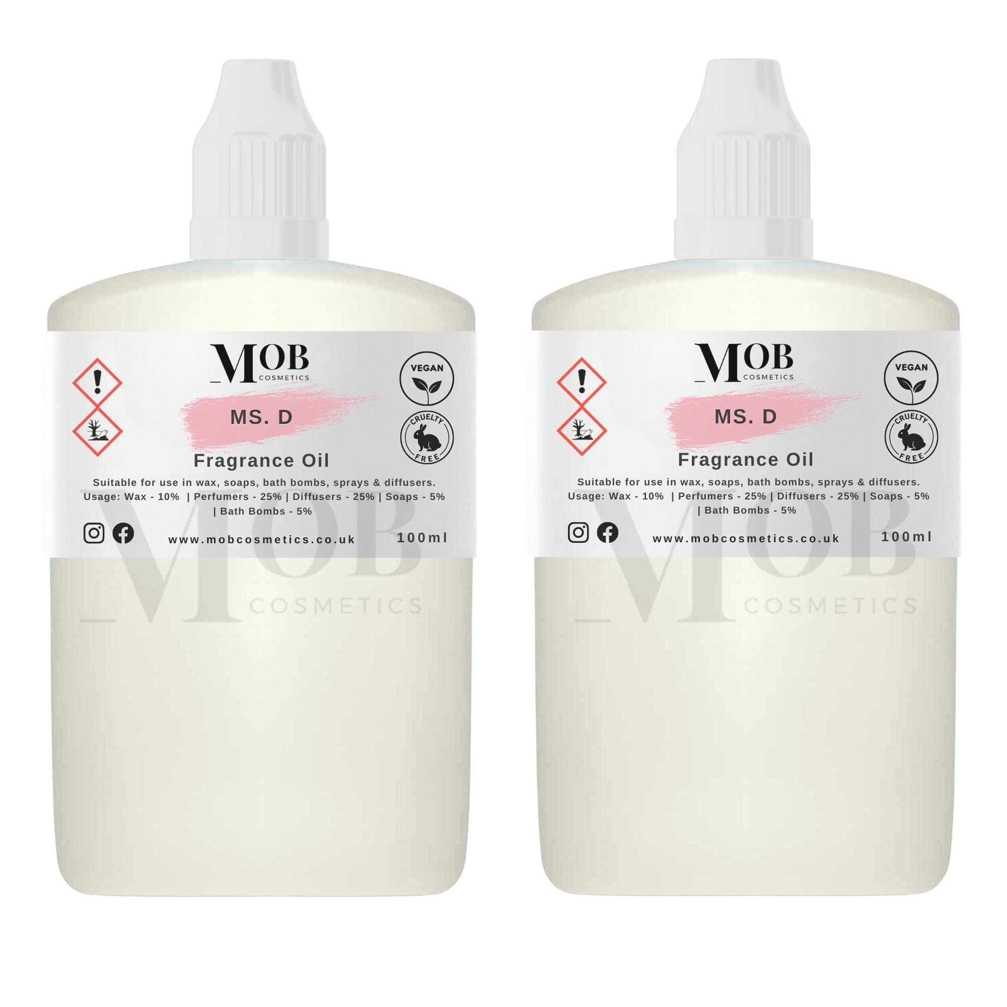 Ms. D Luxury and Designer Fragrance Oil | Highly Concentrated | Perfect for Candles, Soaps, Bath Bombs, Diffusers, Wax Melts | UK Made | Vegan (Ms. D, 100ml (Pack of 2))