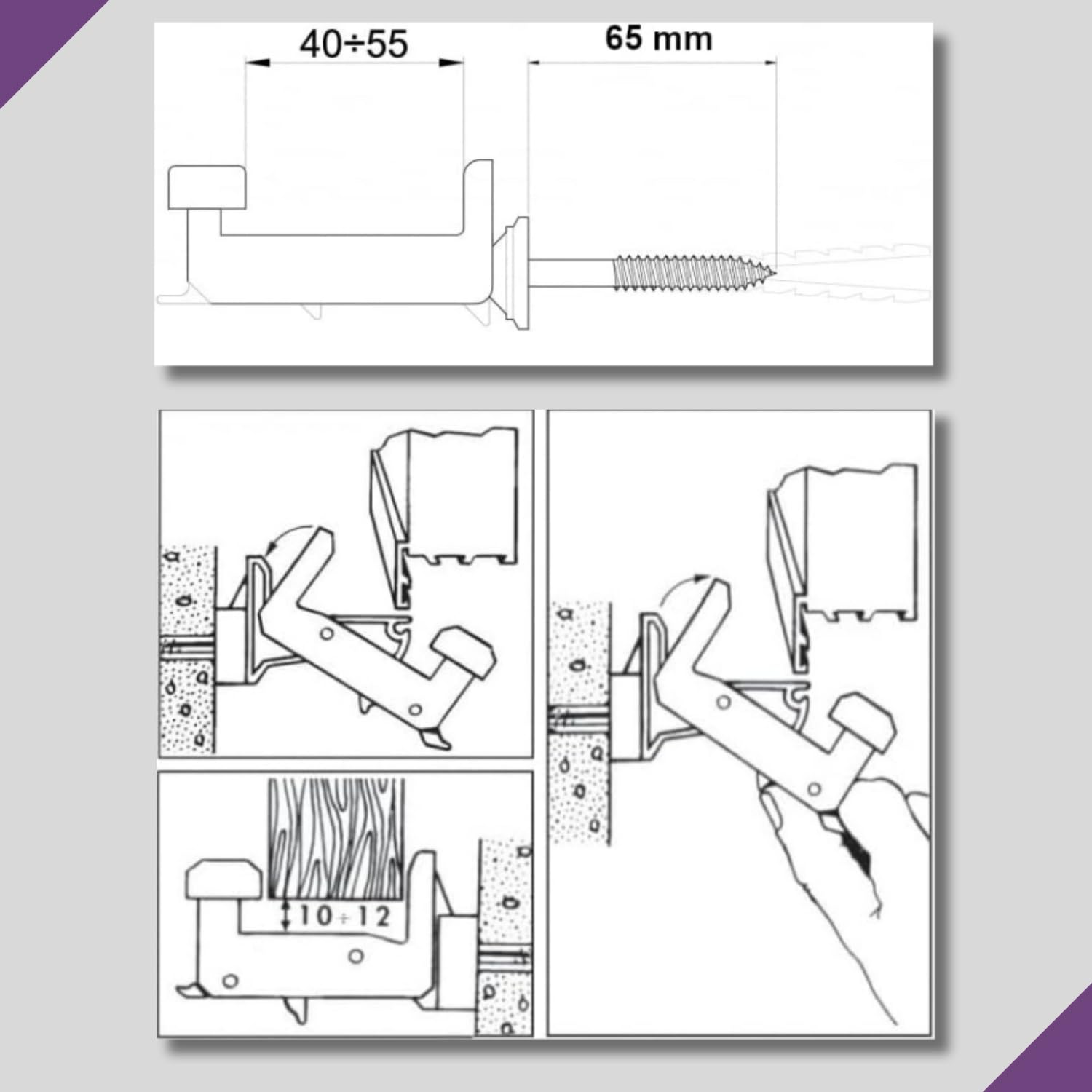 eacommerce - Ferma Imposte Regolabile | Sistema Automatico di Ancoraggio | Per Infissi da 40-55 mm | Blocca Scuri e Persiane | Tassello Integrato 6x70 mm, Kit 2 Pezzi (Bianco)