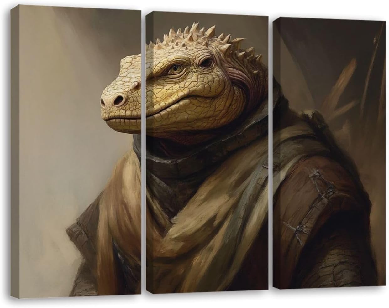 JCFANGALLERY 3 Piece Canvas Wall Art Dragon Vintage Portrait Classic Animals Iguana Vest Textured Paintings Pictures abstract wall art for living