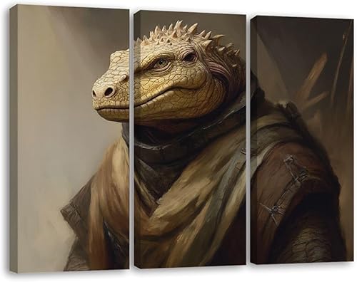 JCFANGALLERY 3 Piece Canvas Wall Art Dragon Vintage Portrait Classic Animals Iguana Vest Textured Paintings Pictures abstract wall art for living