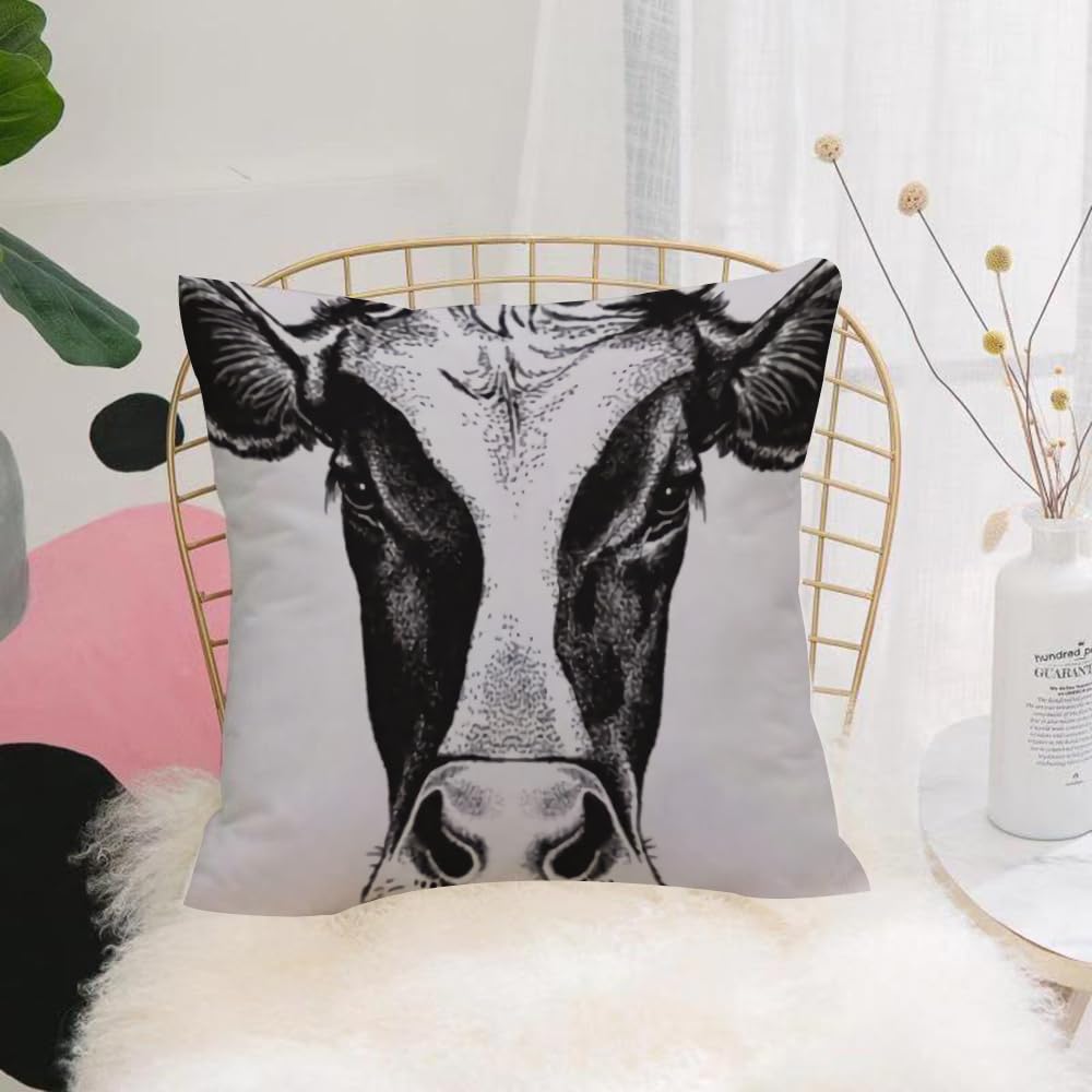 HYMSXW Cushion Cover,Throw Pillow Case Home Decorative for Living Room Bedroom Sofa Chair 20X20 Inch,Cow, sketch drawing black and white cow portrait,Pillowcase 50X50cm