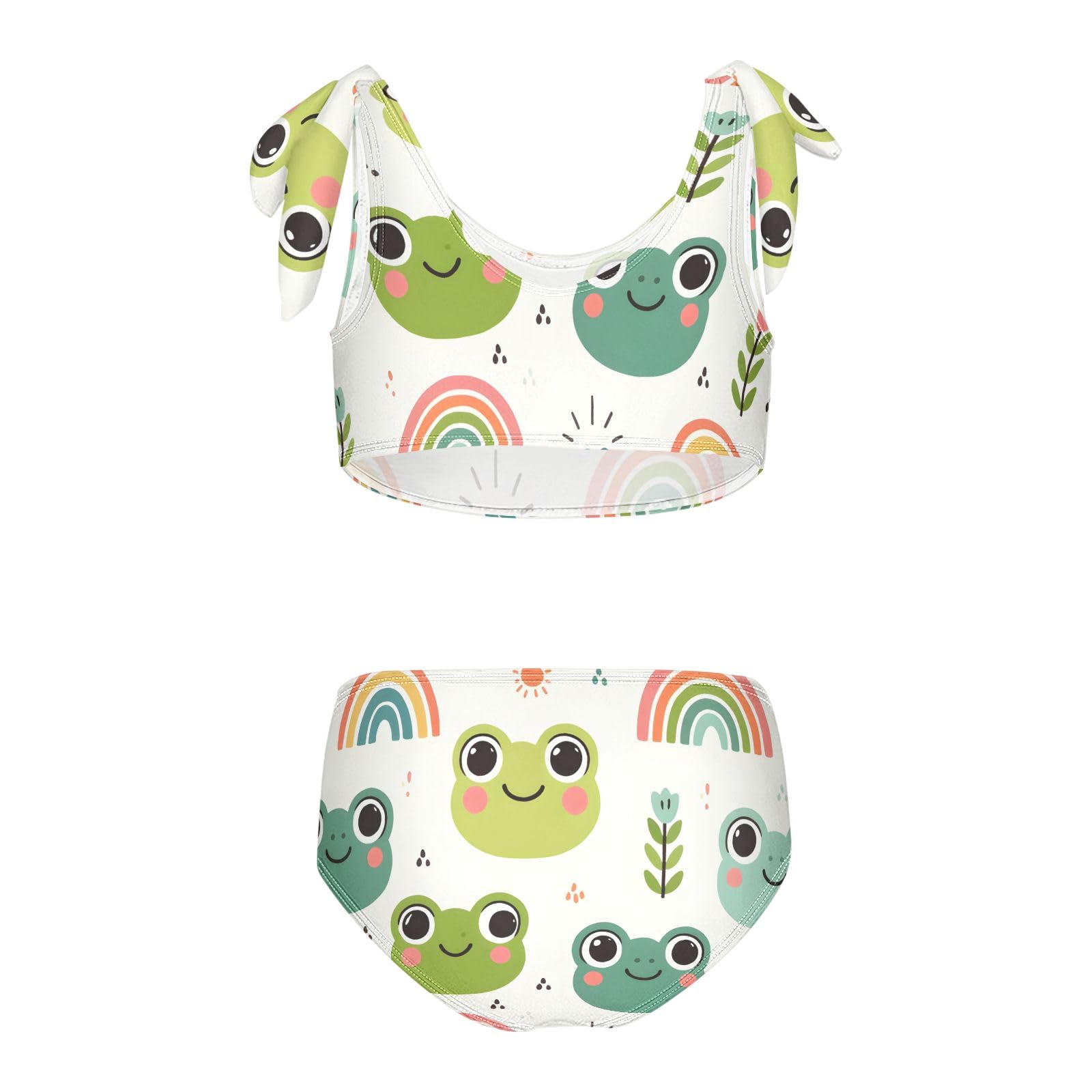 Girls' Bikini Set, Cute Frog Head Small Rainbow Kids Swimsuit 2 Pcs Beach Bathing Suit