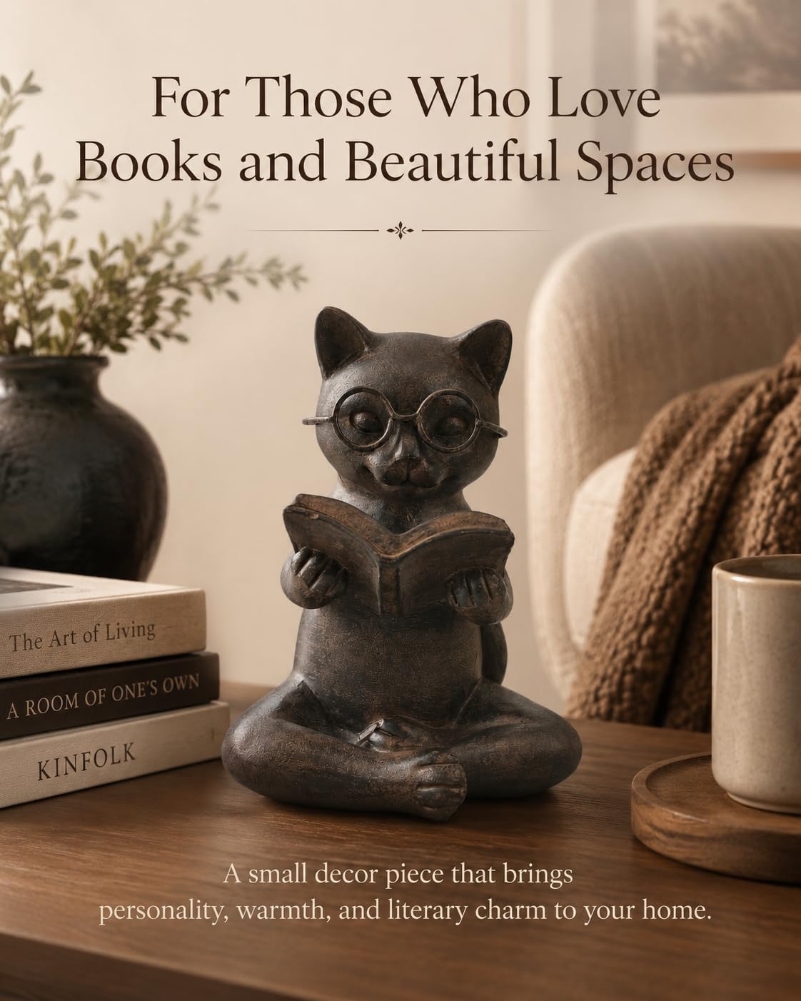 Decoración del hogar Acentos Esculturas Estatuas (2 gatos de lectura)