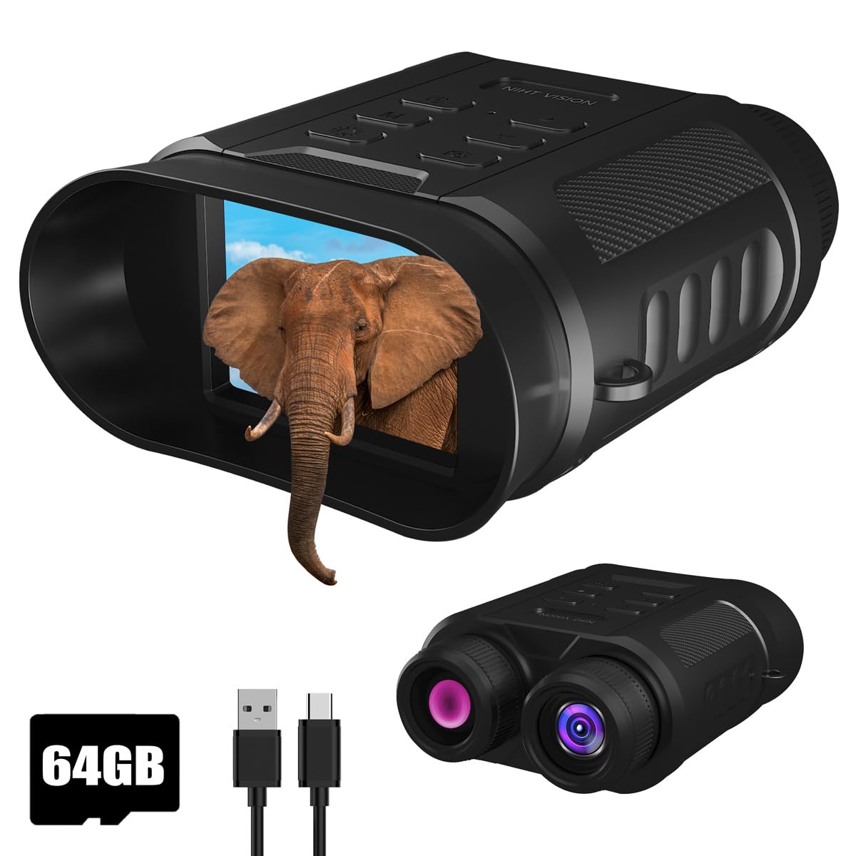 Night Vision Goggles - 4K HD Upgraded 850nm IR Night Vision Binoculars - 8X Digital Zoom, Rechargeable Night Vision Device with Camera Built in, Save Photos and Videos, Flashlight for Camping Hunting