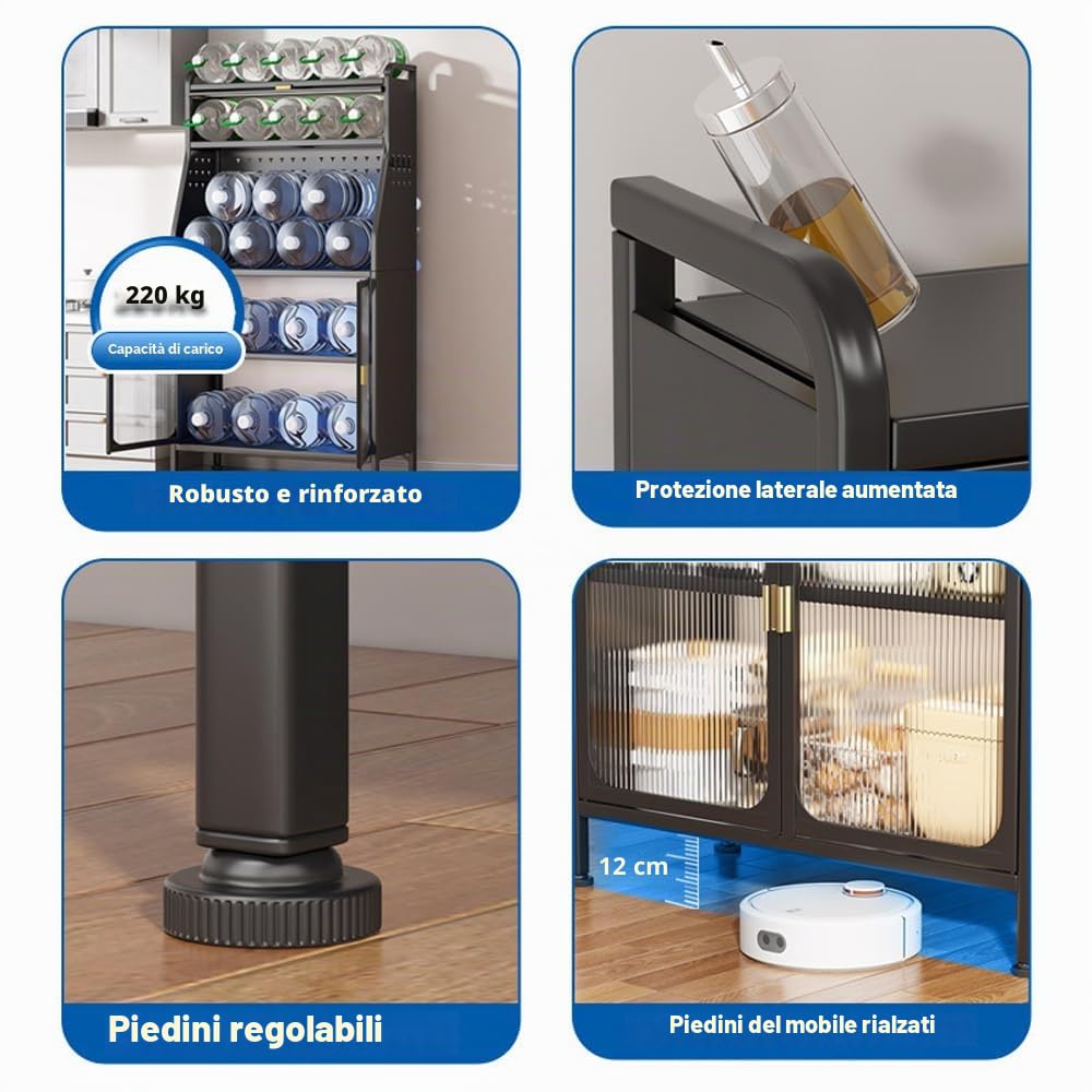 Mobile Cucina Dispensa 36x86x162cm, con Porte e Ripiani, Mobiletto Cucina Salvaspazio a 5 Livelli, Mobile Dispensa Cucina, Piedini Regolabili (Nero, 86cm)