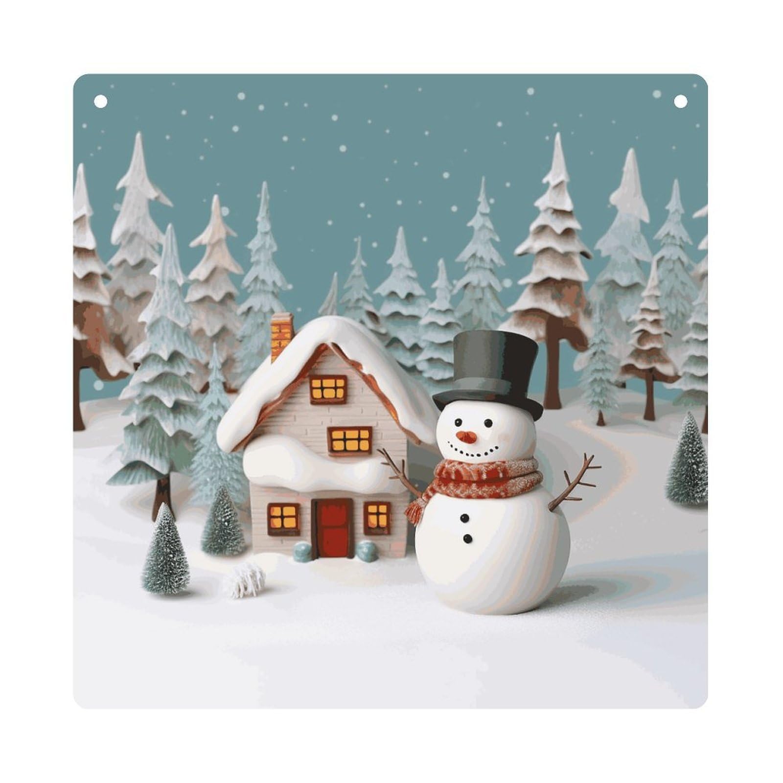 Adfgyerh Style Snowman And Village Hanging Ornaments Window Hanging Modern Acrylic Decor For Living Room Bedroom Dining Room Hallway Office Wall Decor, 8X8 In