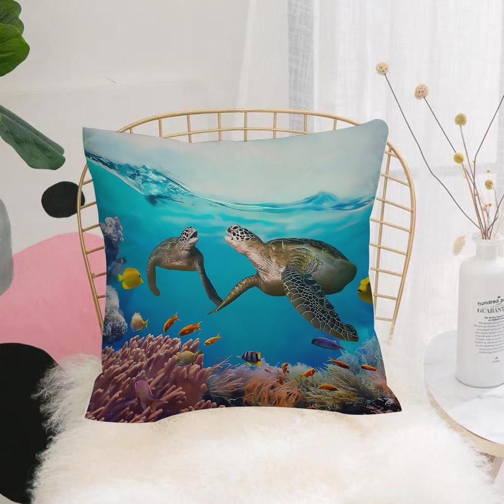 HYOSXW Cushion Cover,Throw Pillow Case Home Decorative for Living Room Bedroom Sofa Chair 16X16 Inch,of two sea turtles swimming underwater,Pillowcase 40X40cm