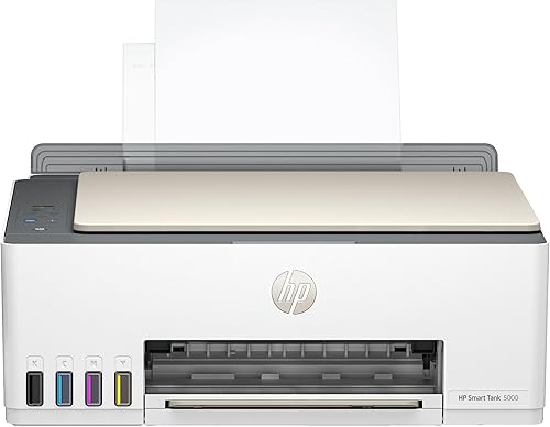 HP Smart-Tank 5000 Impresora inalámbrica todo en uno con hasta 2 años de tinta incluida, impresión móvil, escaneo, copia, blanco, 17.11 x 14.23 x