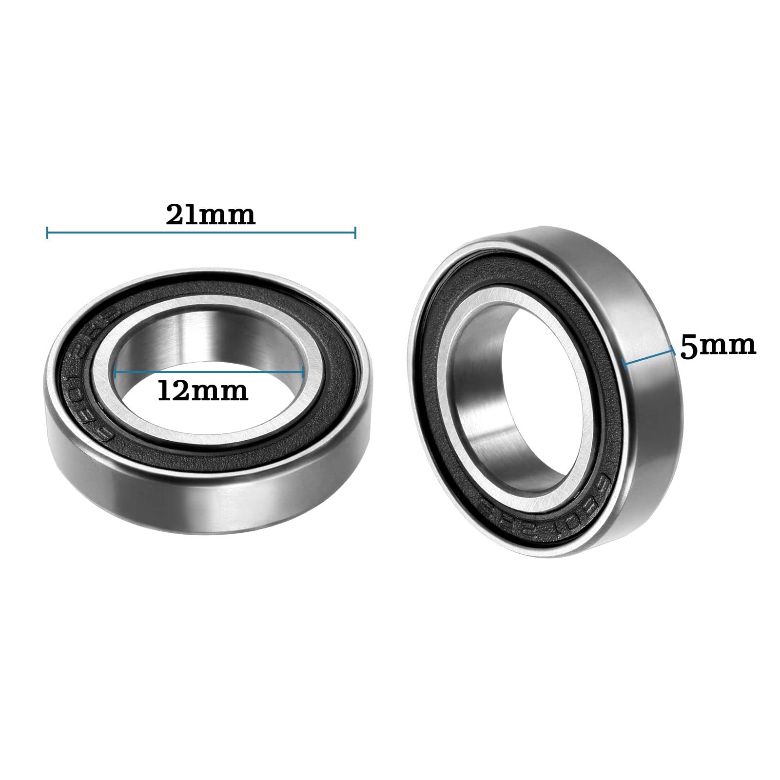 Cuscinetti A Sfera 6801-2RS 12x21x5 Mm In Acciaio Al Carbonio – Confezione Da 10 – Per Skateboard, Motori