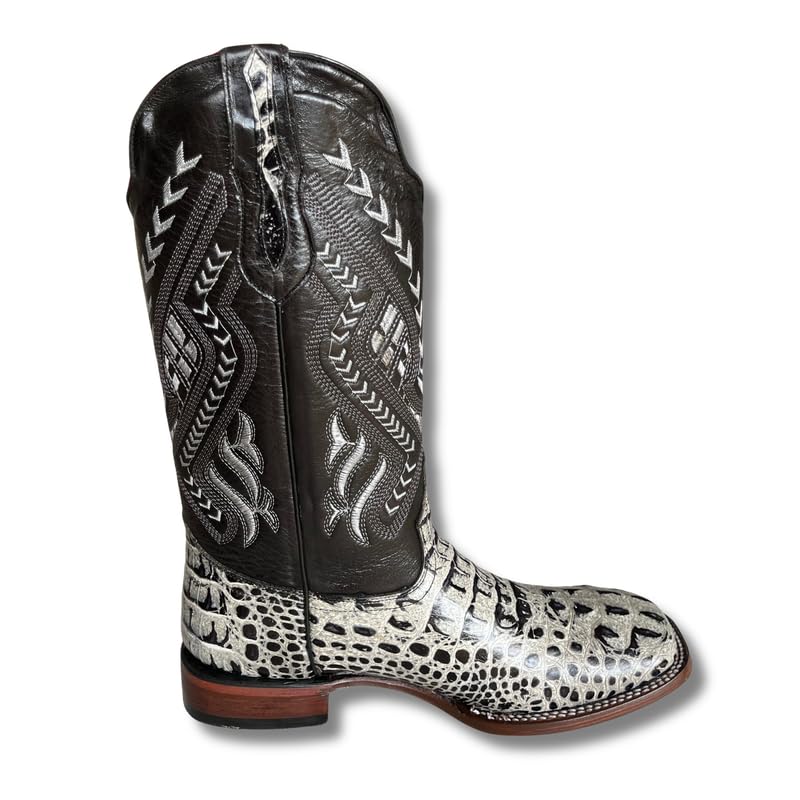 Image of Men's Alex Exotic Caiman Python Western Cowboy Boots Square Toe Pull On Tall Shaft bota de vaquero para hombre