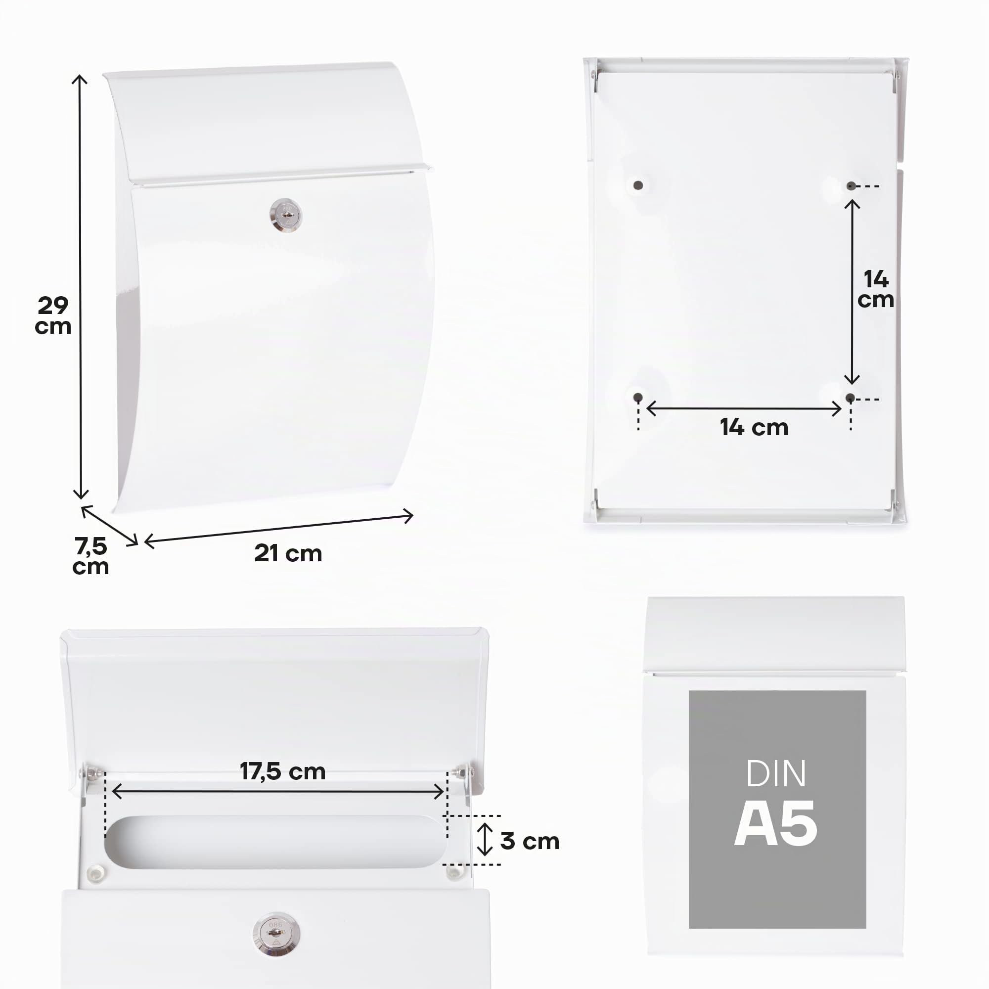 ARREGUI Galan E5961 Cassetta Postale delle Lettere Individuale Da Esterno in Acciaio| Dimensione S (DIN A5) | da Parete | Facile da Montare | Bianco