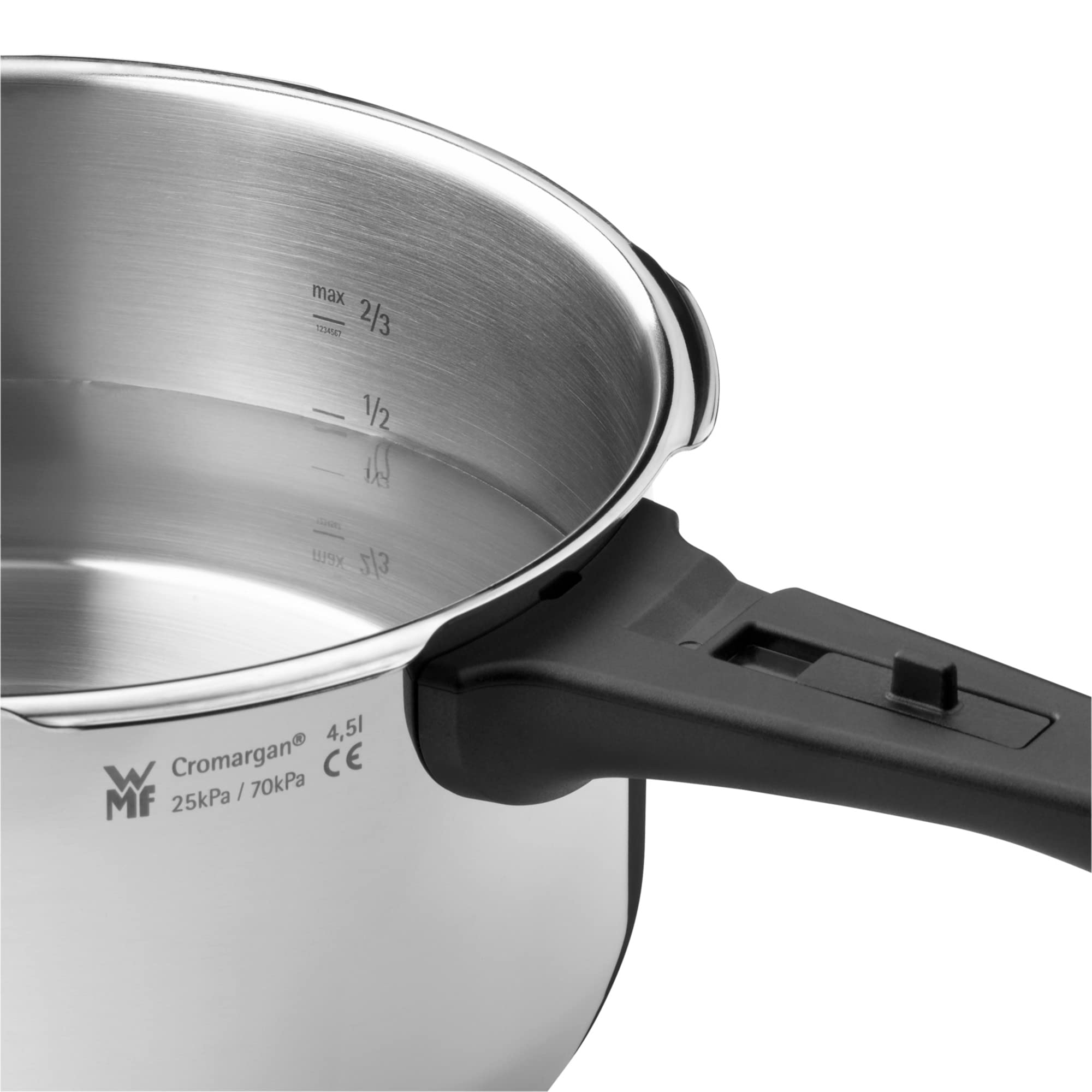 WMF Perfect - Pentola a pressione a induzione, 6,5 l, grande segnale di cottura, 2 livelli di cottura, manico con coperchio rimovibile, acciaio INOX Cromargan