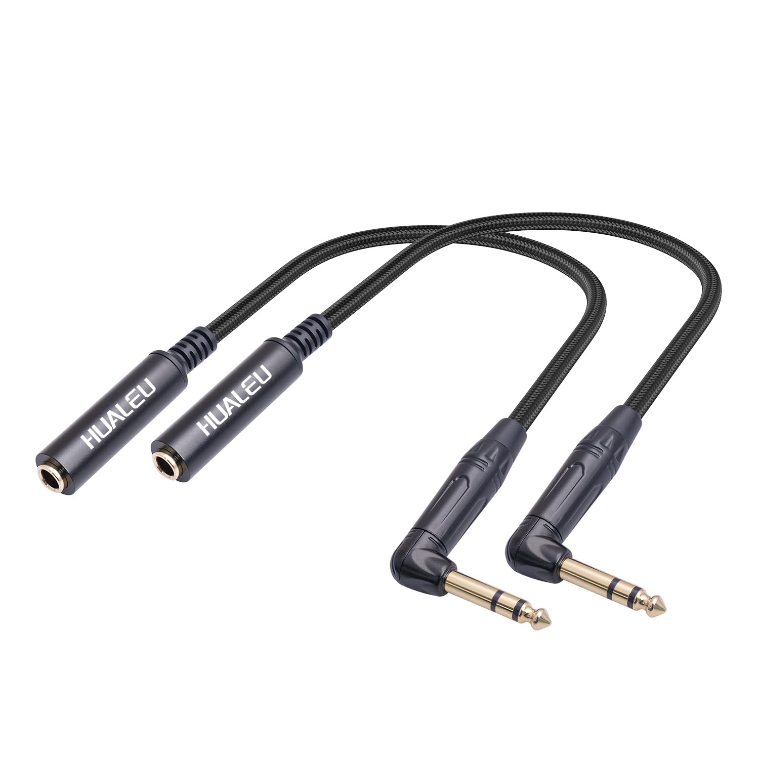HUAELU 2Pack 1FT Right Angle Audio Cable, Male to Female, 6.35mm TRS Stereo to 1/4 Female Stereo Headphone Guitar Extension Cable Cord for Amplifiers
