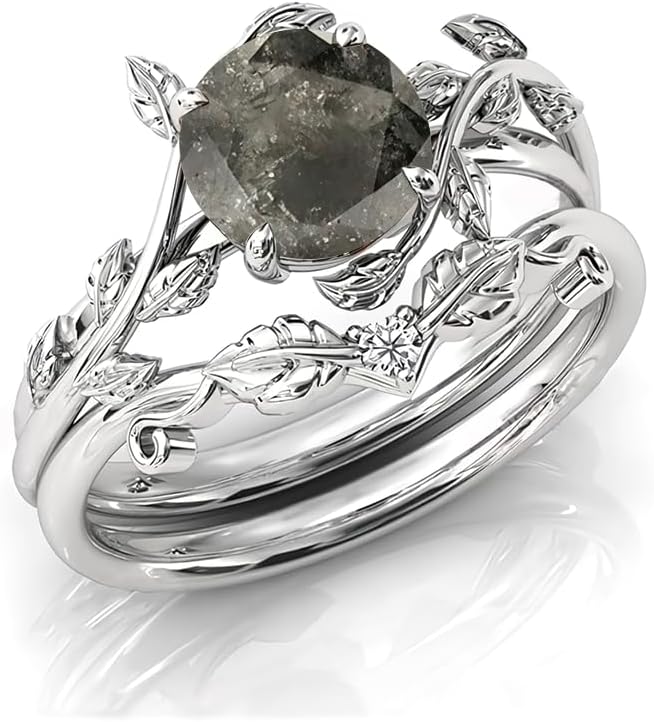 Gemstone Engagement Ring 1ct Gemstone and Moissanite Wedding Ring Sets for Women Art Deco Vine Leaf Gemstone Ring Bridal Sets Gemstone Engagement Ring Set Anniversary Promise Ring