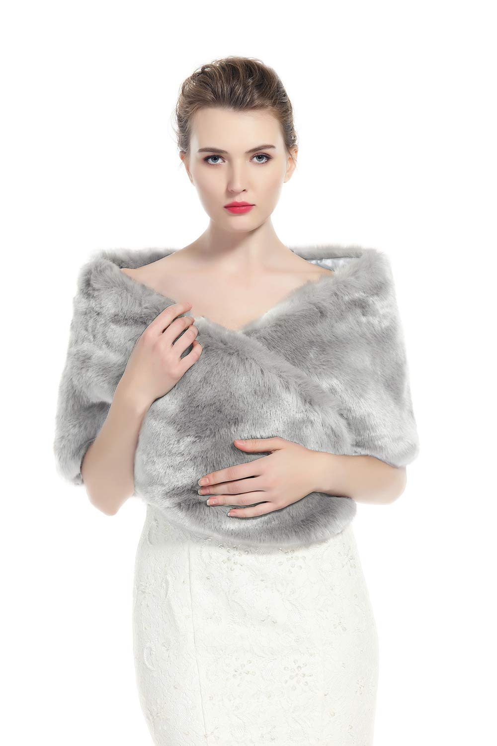 BEAUTELICATEFaux Fur Wrap Shawl Shrug Stole for Women Brides Bridesmaids Winter Wedding Evening Party One Size