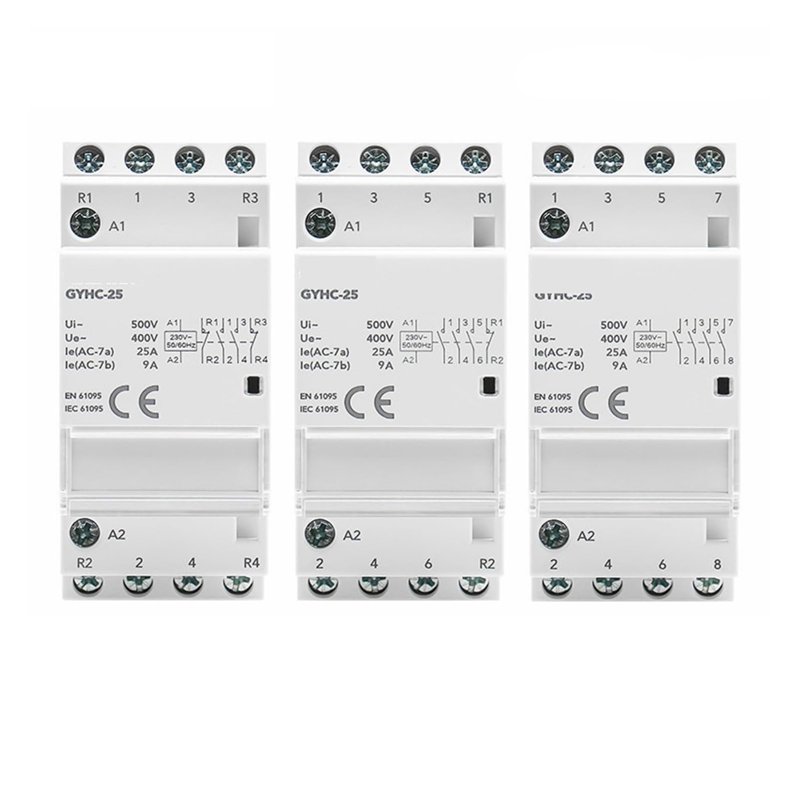 Contacteur domestique modulaire DIN AC230V 4P 25A 4NO 2NO2NC 3NO1NC 50/60Hz (4P 25A 3NO1NC)