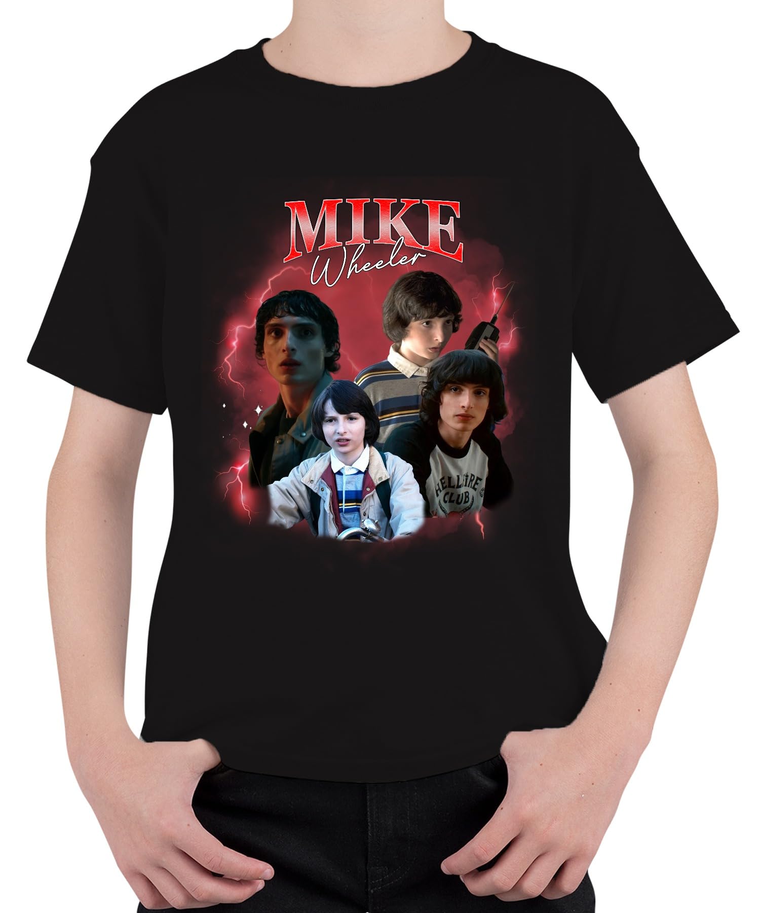 Printera Unisex Kids Black Mike Wheeler Stranger Fan Gift Hawkins 80S Retro 90S Bootleg Children's T-Shirt, 104