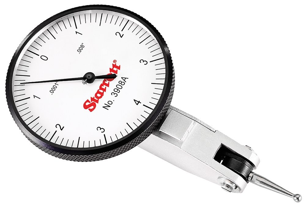 Starrett 12527 Dial Test Indicator with Dovetail Mount and 2 Attachments, White Dial, 1.57" Diameter, 0.030" Graduation Range, 0.0005" Graduation