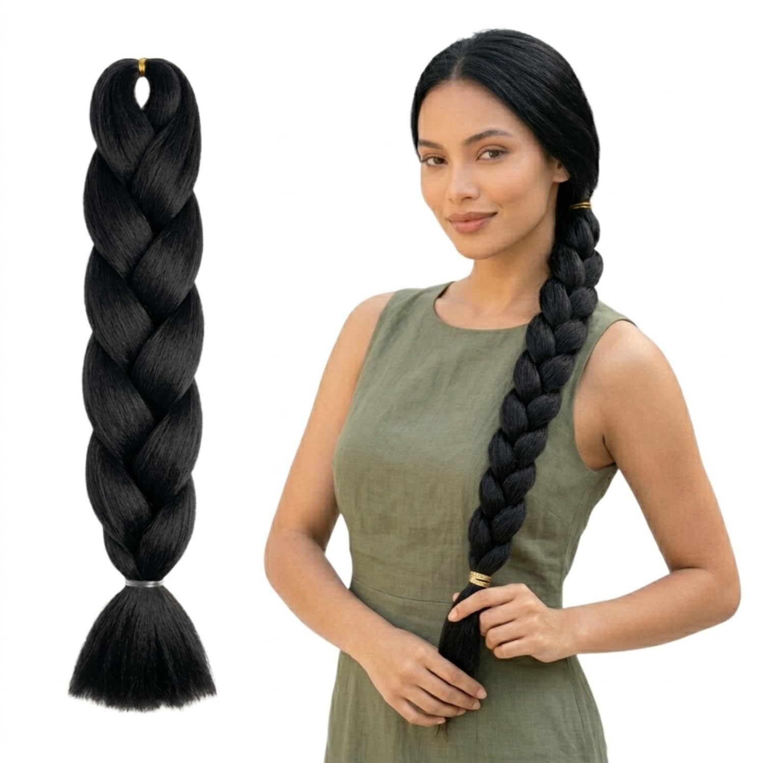25 Inch Synthetic Braids Hair Extensions for Women & Girls Black Reusable Hair Paranda Heat Resistant Fiber Can Curl & Straighten 110g Long Thick Braid Hair Piece (Black)-picture-49
