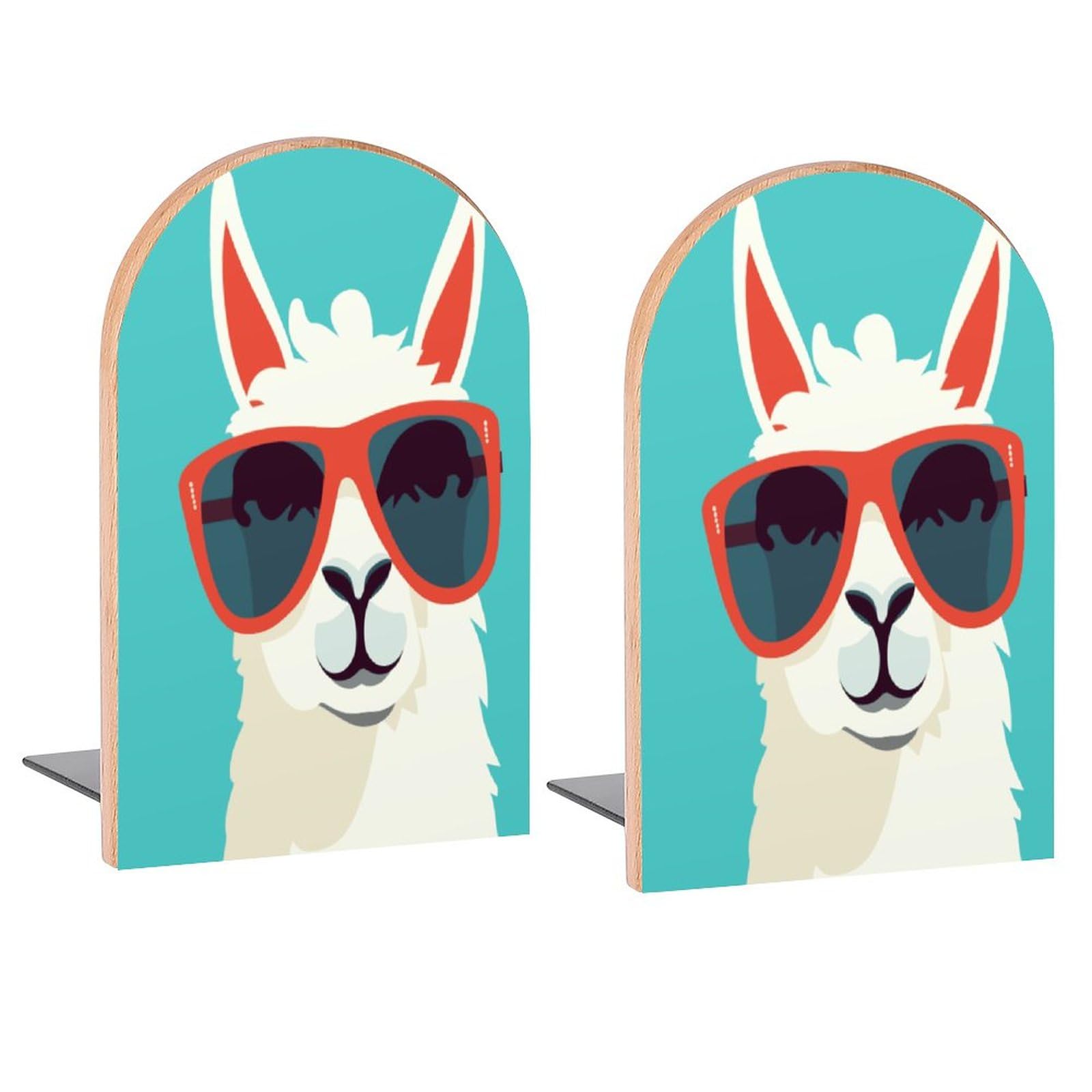 Llama Wearing Sunglasses Book Ends Decorative Wood Bookends for Shelves Kids Room Desk Home Office Book Stoppers for Magazines,Books, DVDs, 1 Pair/2